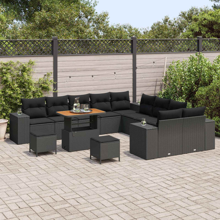 Havesofa Sæt med pude 13 pcs Sort polyrattan