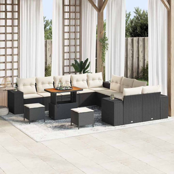Havesofa Sæt med pude 13 pcs Sort polyrattan