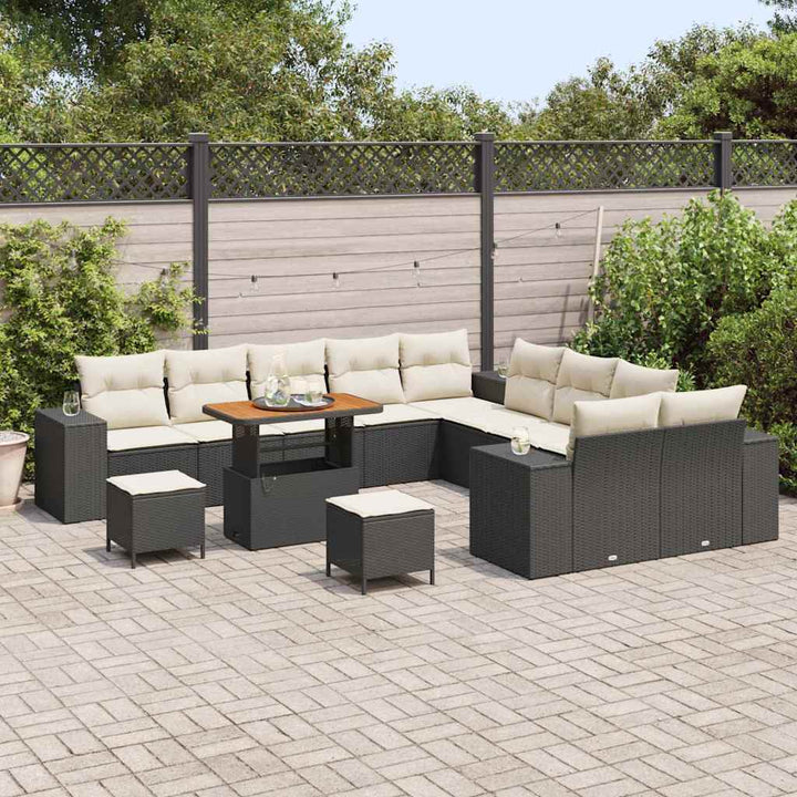 Havesofa Sæt med pude 13 pcs Sort polyrattan
