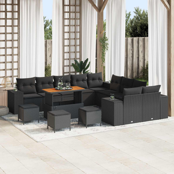 Havesofa Sæt med pude 14 pcs Sort polyrattan
