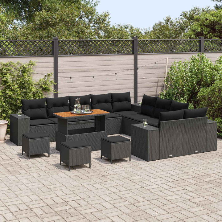 Havesofa Sæt med pude 14 pcs Sort polyrattan