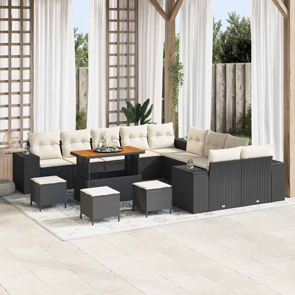 Havesofa Sæt 14 stk. Sort polyrattan