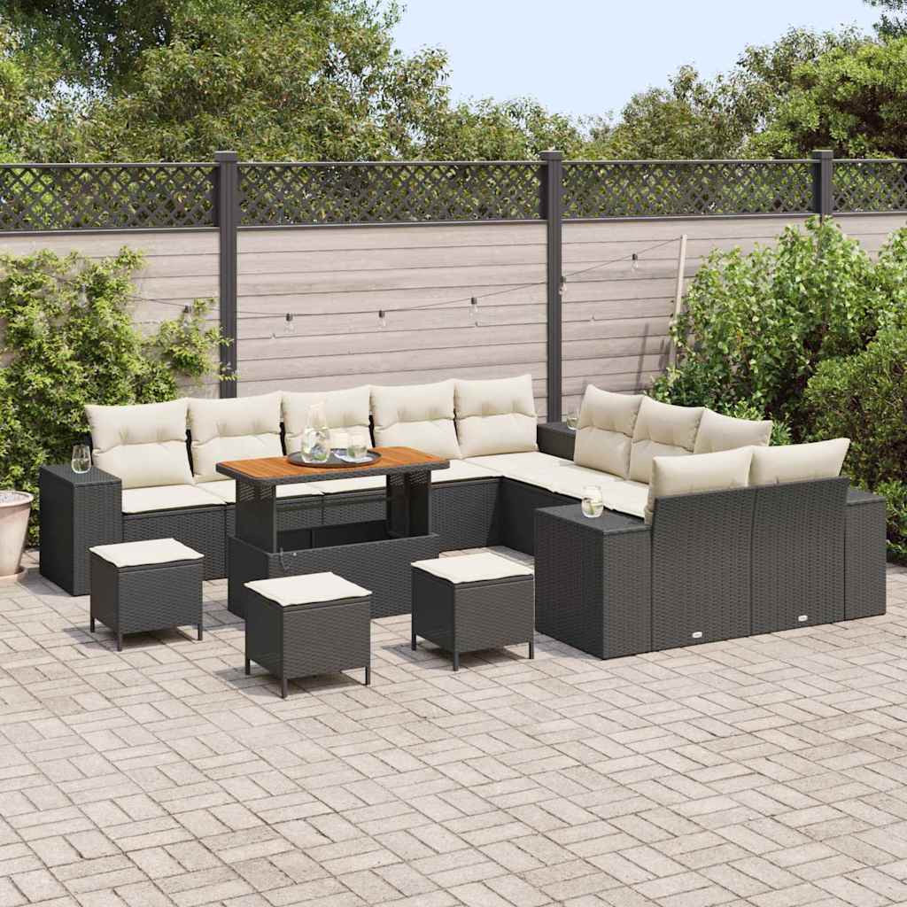 Havesofa Sæt med pude 14 pcs Sort polyrattan