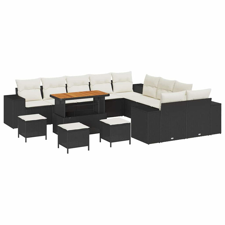 Havesofa Sæt med pude 14 pcs Sort polyrattan