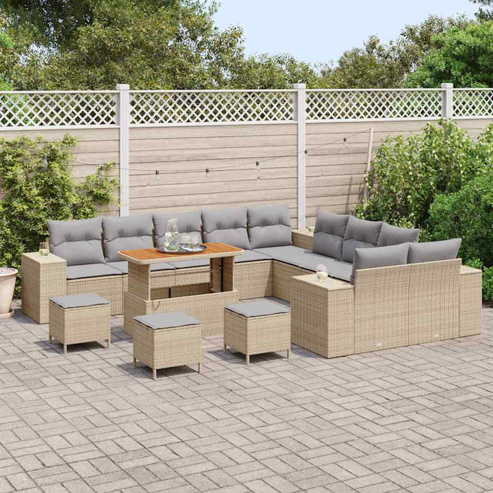 Havesofa Sæt med pude 14 pcs Beige polyrattan