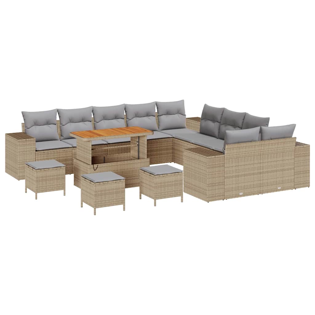 Havesofa Sæt 14 stk. Beige polyrattan