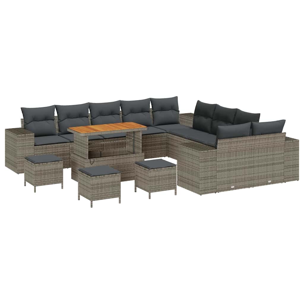 Havesofa Sæt med pude 14 pcs Grå polyrattan