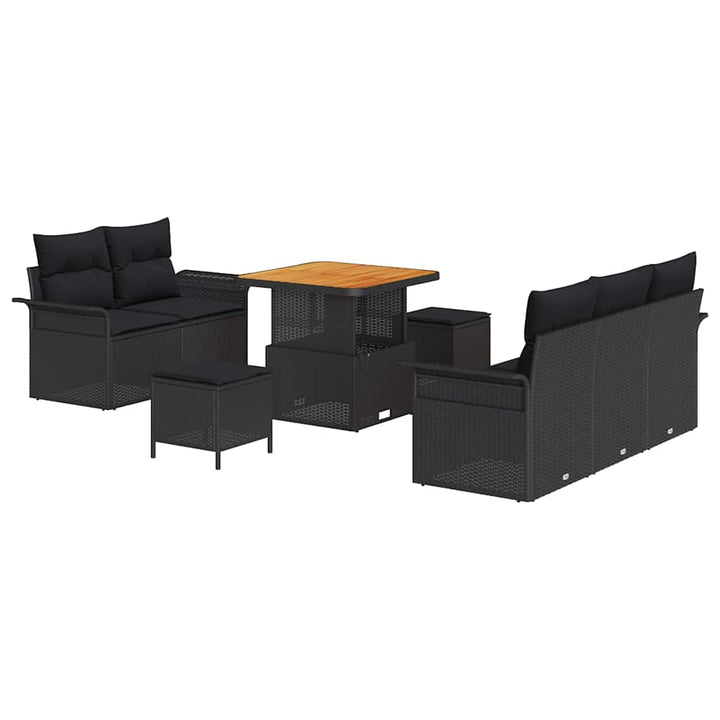 Havesofa Sæt med pude 8 pcs Sort polyrattan