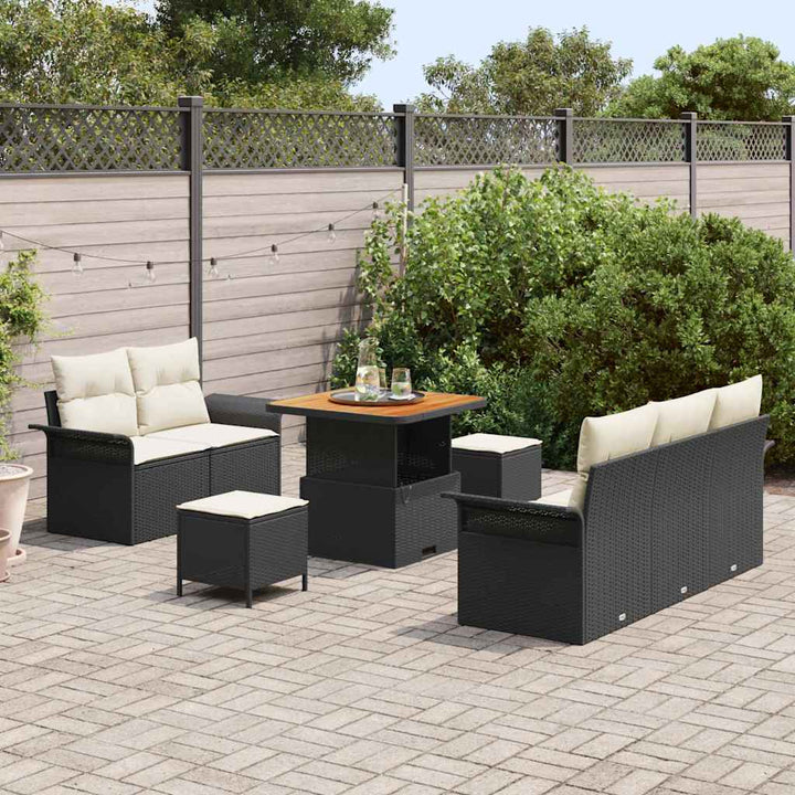 Havesofa Sæt med pude 8 pcs Sort polyrattan
