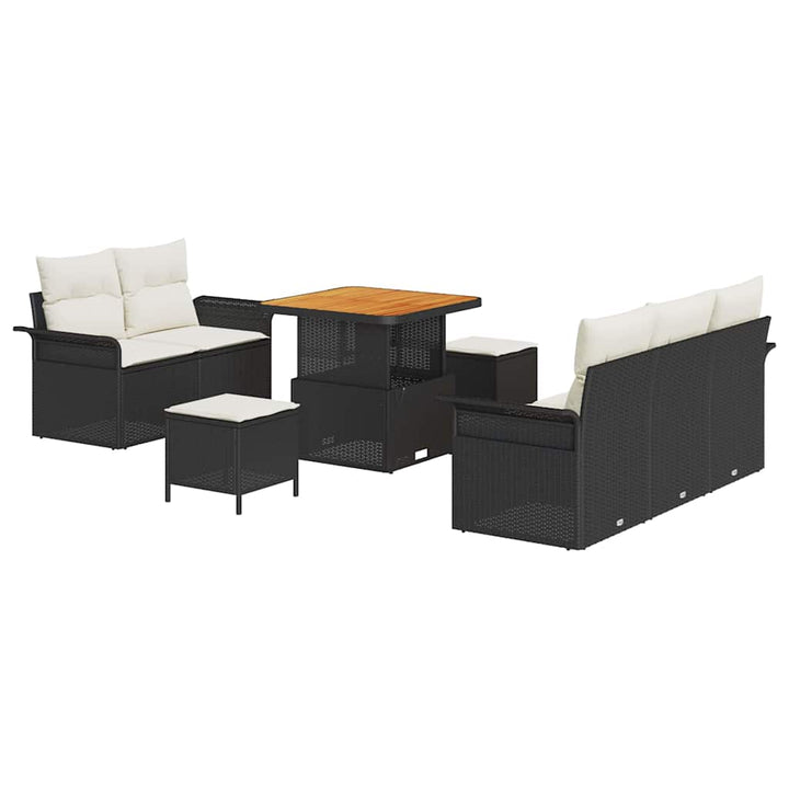Havesofa Sæt 8 stk. Sort polyrattan