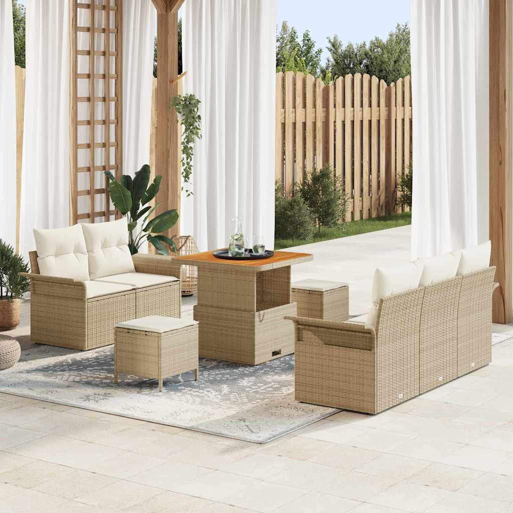 Havesofa Sæt med pude 8 pcs Beige polyrattan