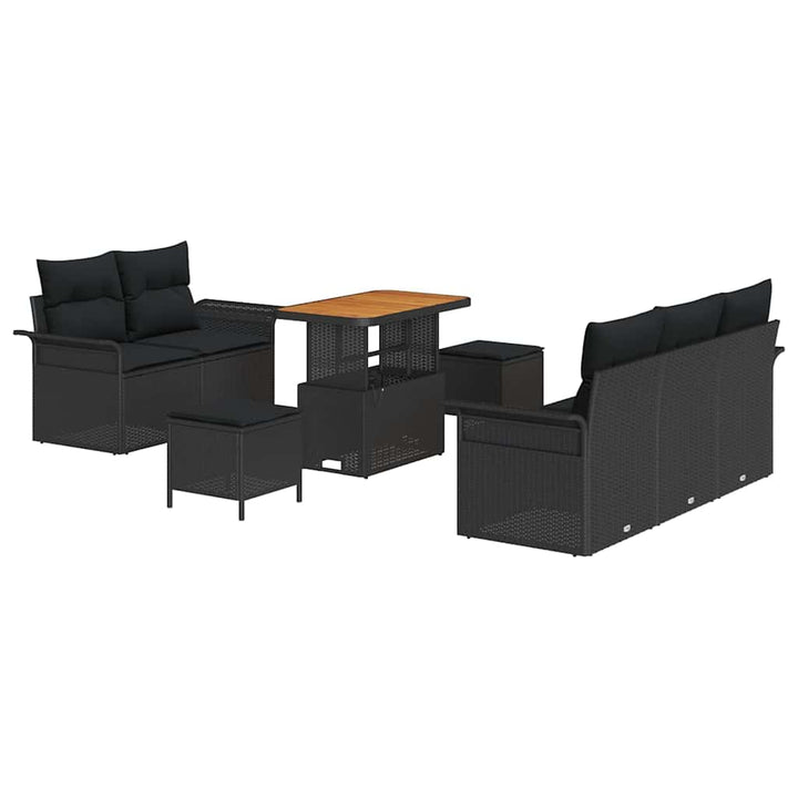 Havesofa Sæt med pude 8 pcs Sort polyrattan