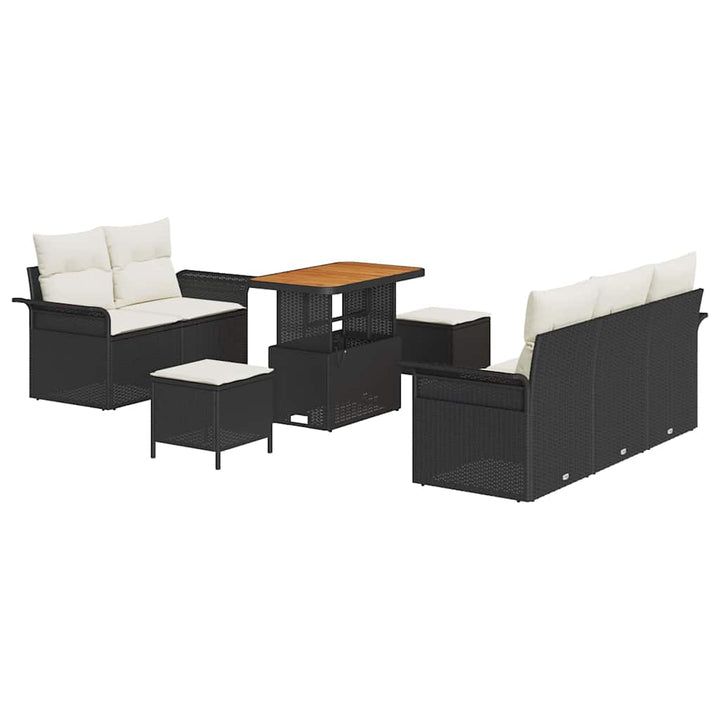 Havesofa Sæt med pude 8 pcs Sort polyrattan