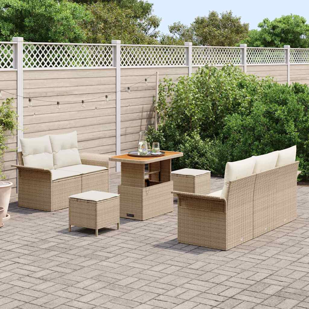 Havesofa Sæt med pude 8 pcs Beige polyrattan