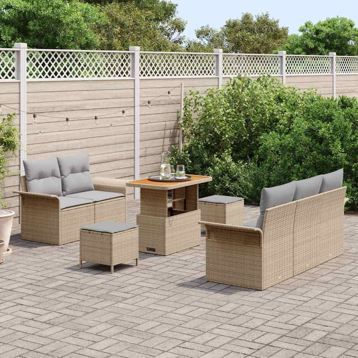 Havesofa Sæt med pude 8 pcs Beige polyrattan