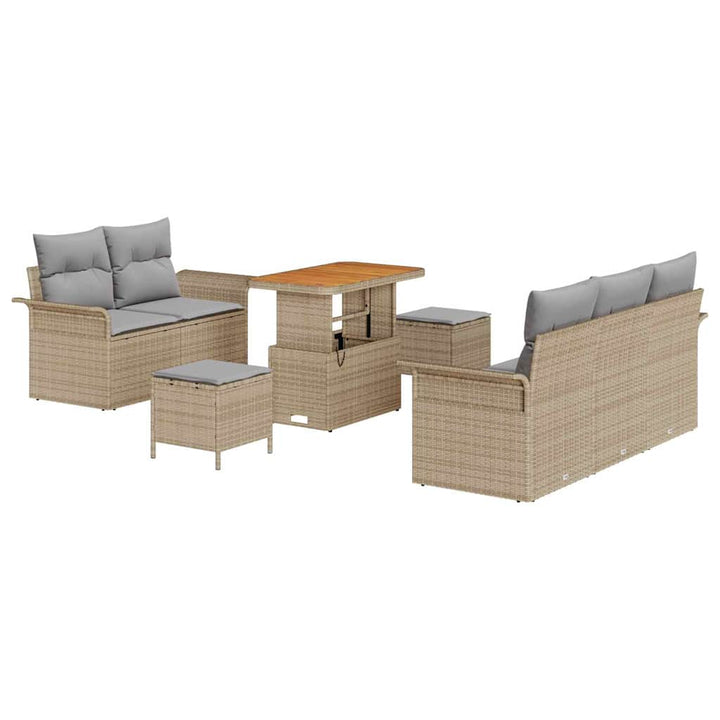 Havesofa Sæt med pude 8 pcs Beige polyrattan
