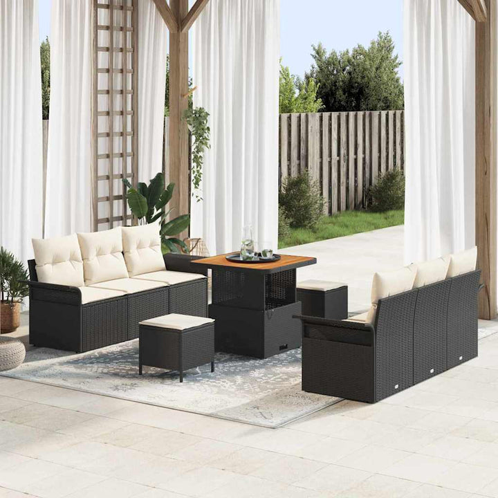 Havesofa Sæt 9 stk. Sort polyrattan