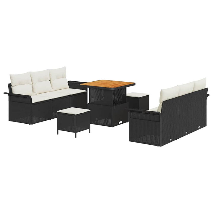 Havesofa Sæt med pude 9 pcs Sort polyrattan
