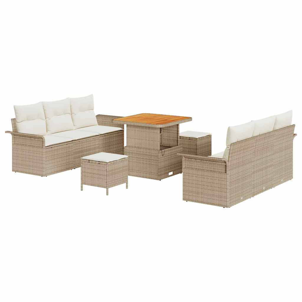 Havesofa Sæt med pude 9 pcs Beige polyrattan