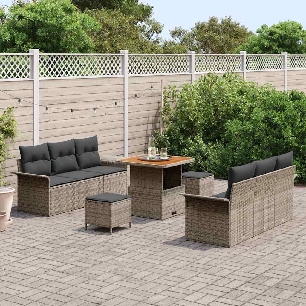 Havesofa Sæt med pude 9 pcs Grå polyrattan