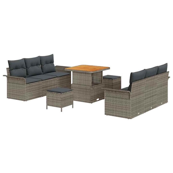 Havesofa Sæt med pude 9 pcs Grå polyrattan