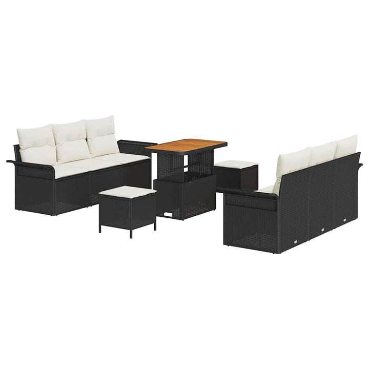 Havesofa Sæt med pude 9 pcs Sort polyrattan