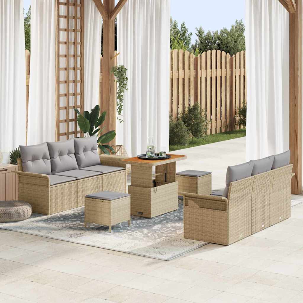 Havesofa Sæt 9 stk. Beige polyrattan