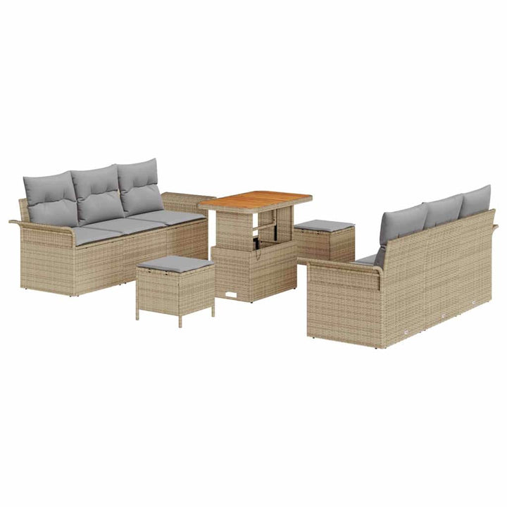 Havesofa Sæt med pude 9 pcs Beige polyrattan