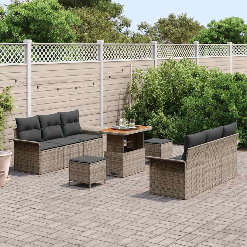 Havesofa Sæt med pude 9 pcs Grå polyrattan