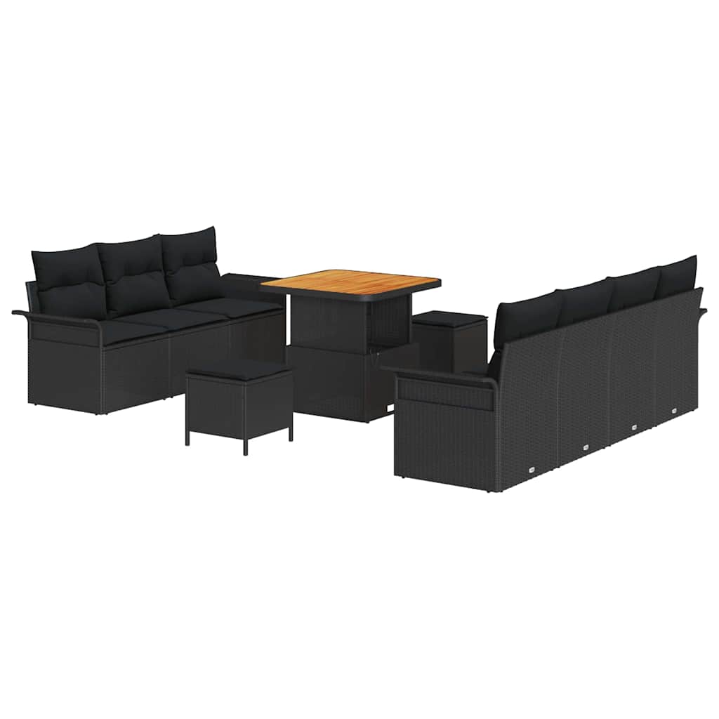 Havesofa Sæt med pude 10 pcs Sort polyrattan