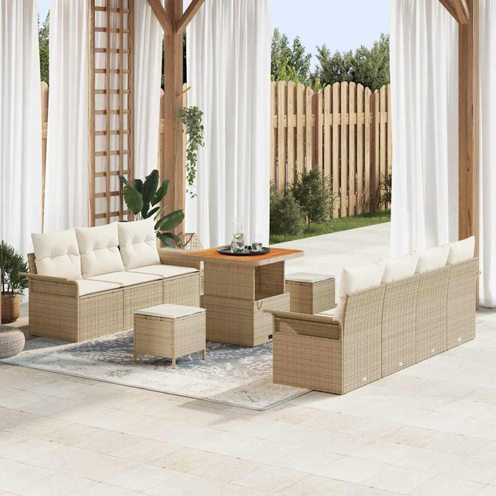 Havesofa Sæt med pude 10 pcs Beige polyrattan