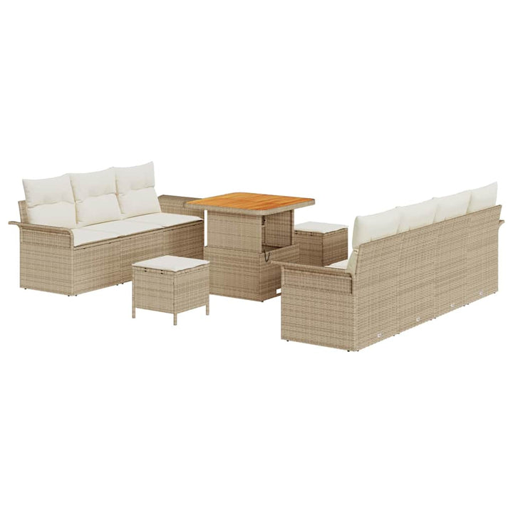 Havesofa Sæt med pude 10 pcs Beige polyrattan