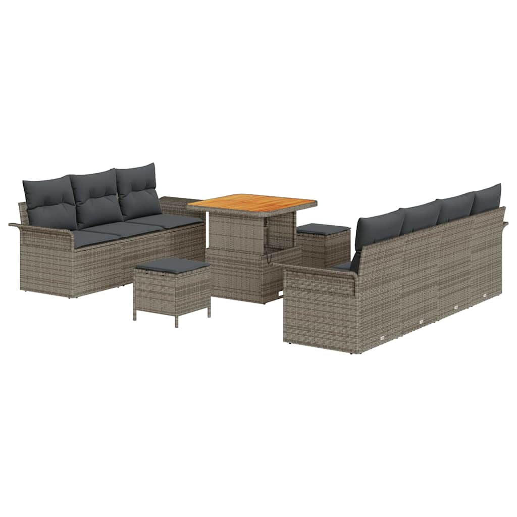 Havesofa Sæt med pude 10 pcs Grå polyrattan