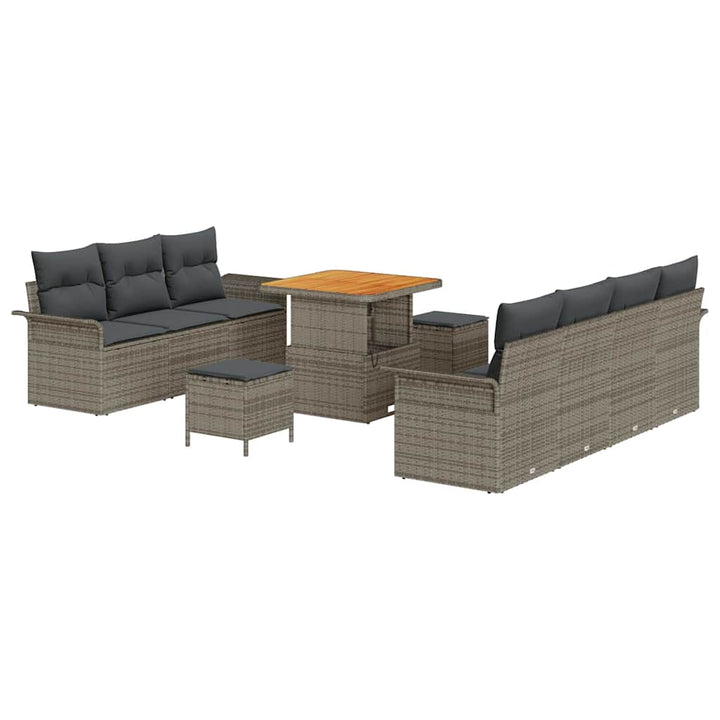 Havesofa Sæt med pude 10 pcs Grå polyrattan