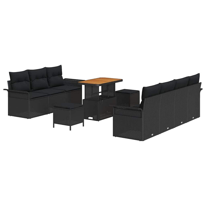 Havesofa Sæt med pude 10 pcs Sort polyrattan
