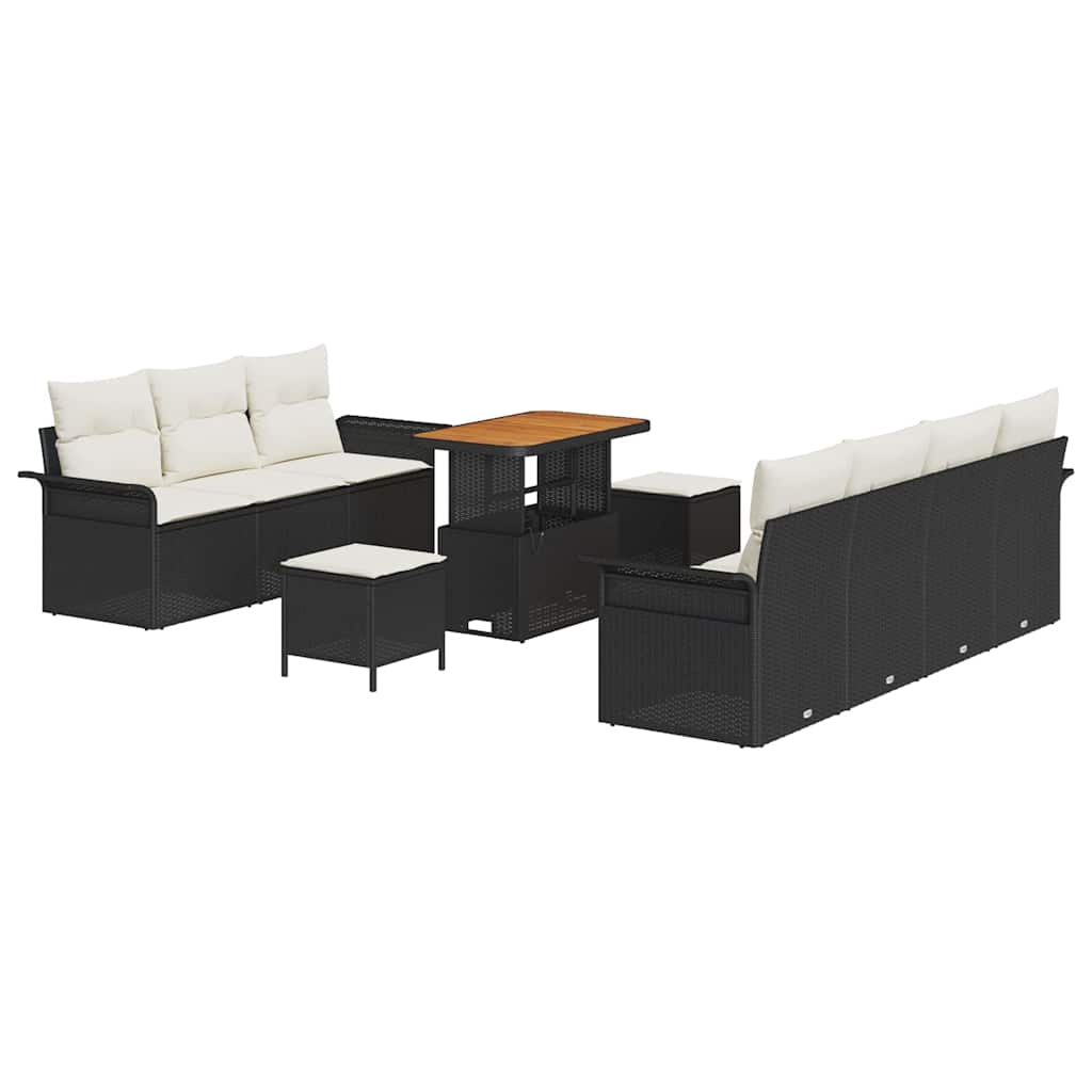 Havesofa Sæt med pude 10 pcs Sort polyrattan