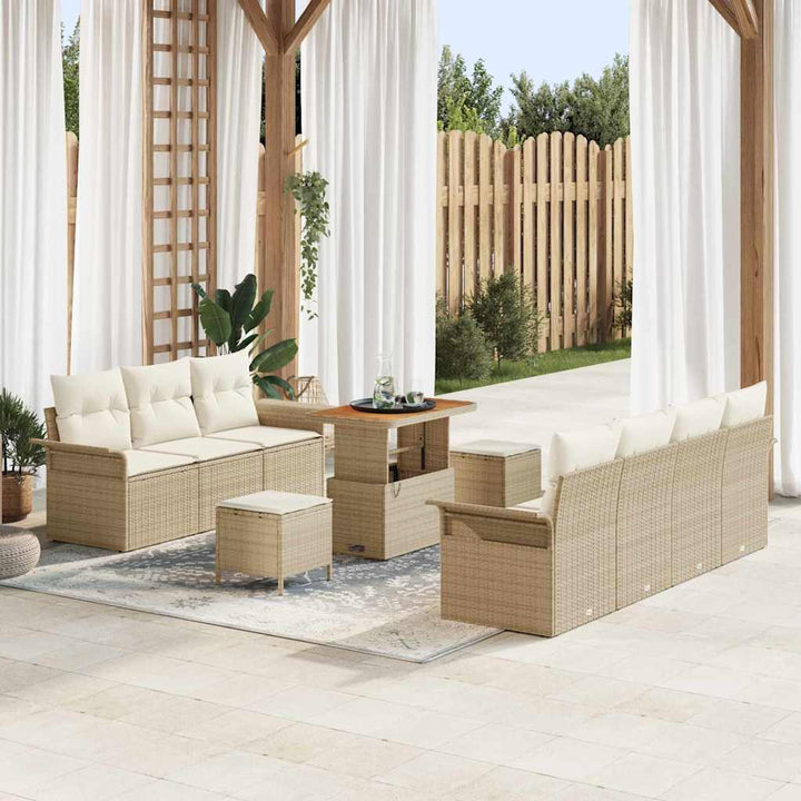 Havesofa Sæt med pude 10 pcs Beige polyrattan