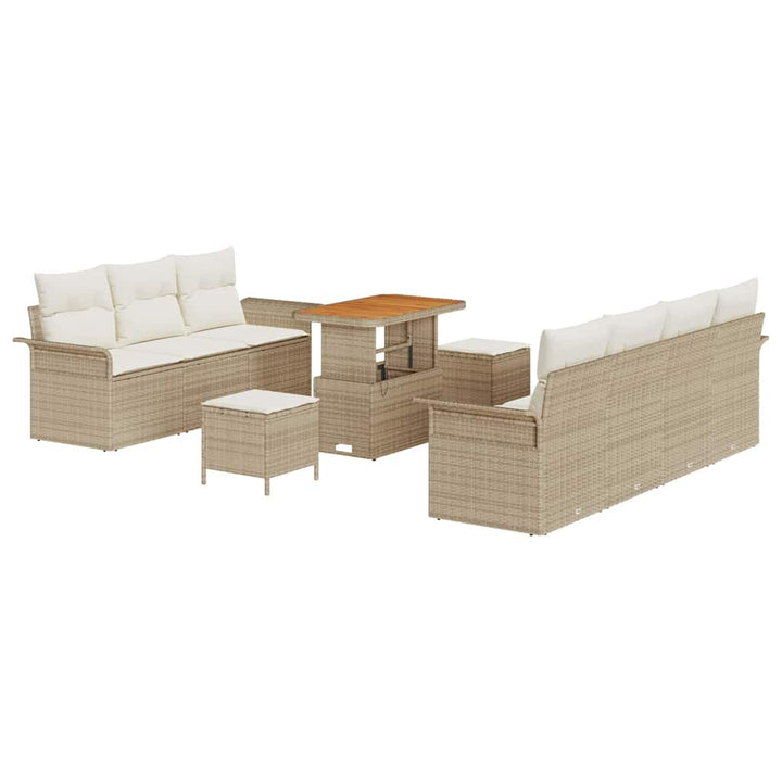 Havesofa Sæt med pude 10 pcs Beige polyrattan