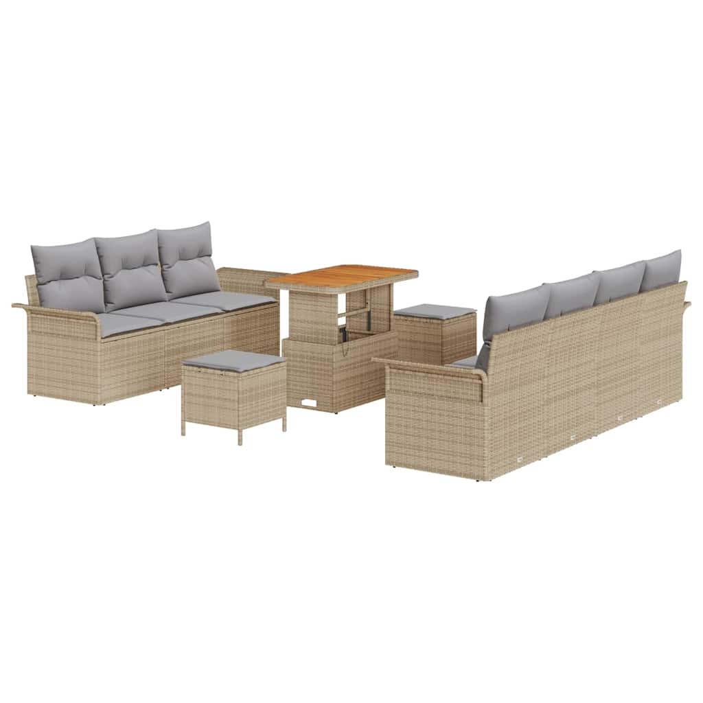 Havesofa Sæt med pude 10 pcs Beige polyrattan