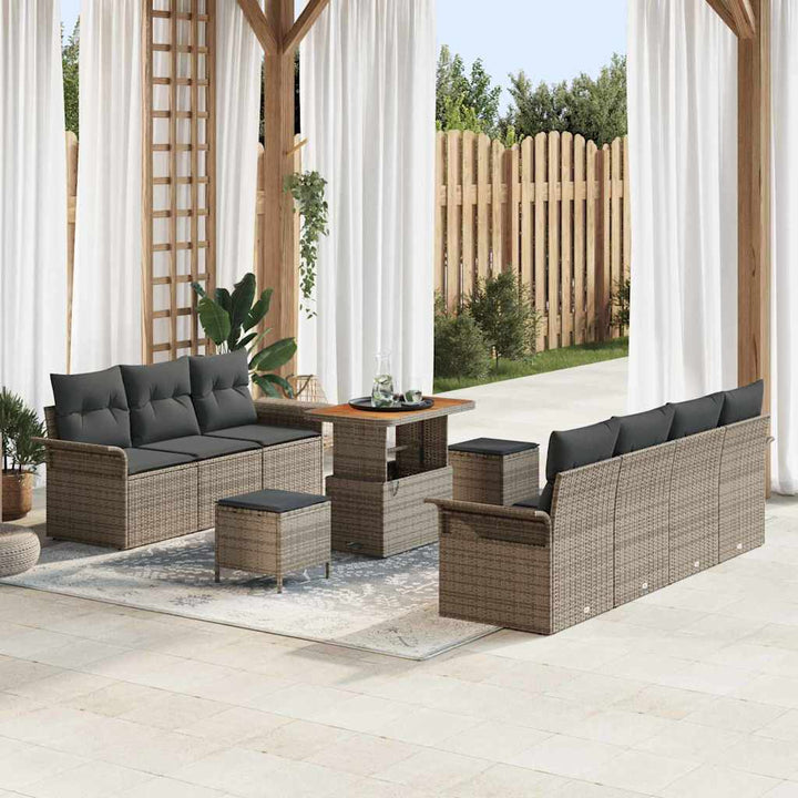 Havesofa Sæt med pude 10 pcs Grå polyrattan