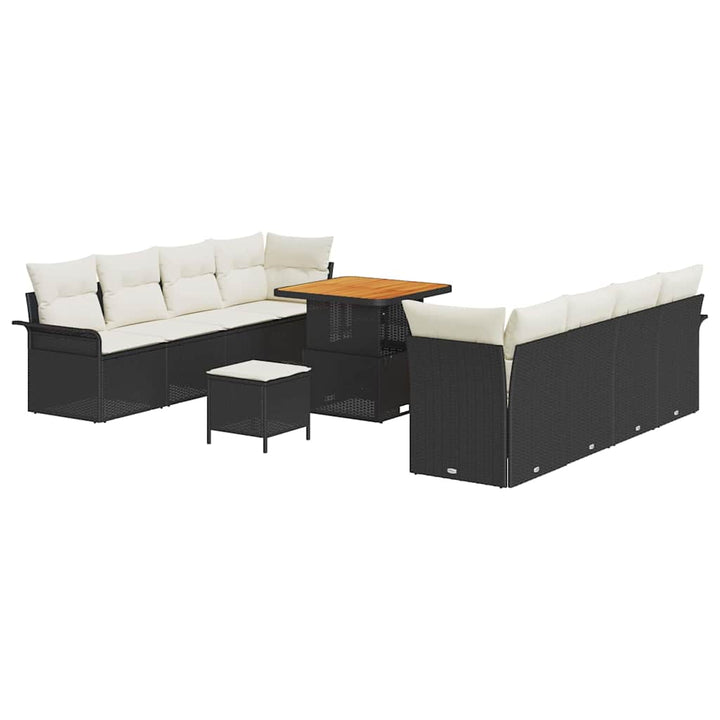 Havesofa Sæt med pude 11 pcs Sort polyrattan