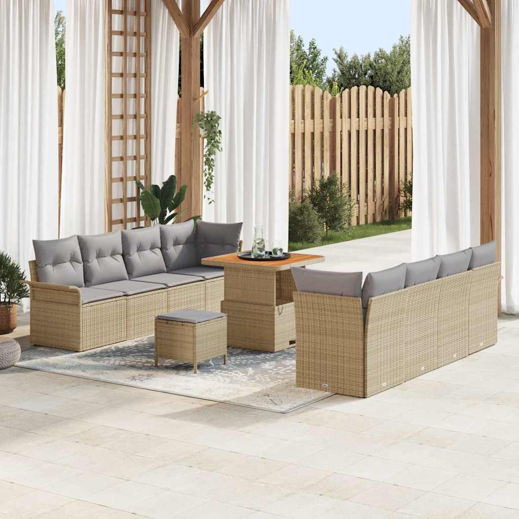 Havesofa Sæt med pude 11 pcs Beige polyrattan