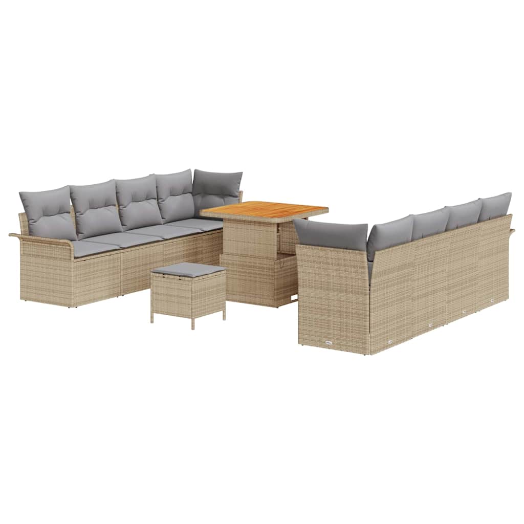 Havesofa Sæt med pude 11 pcs Beige polyrattan