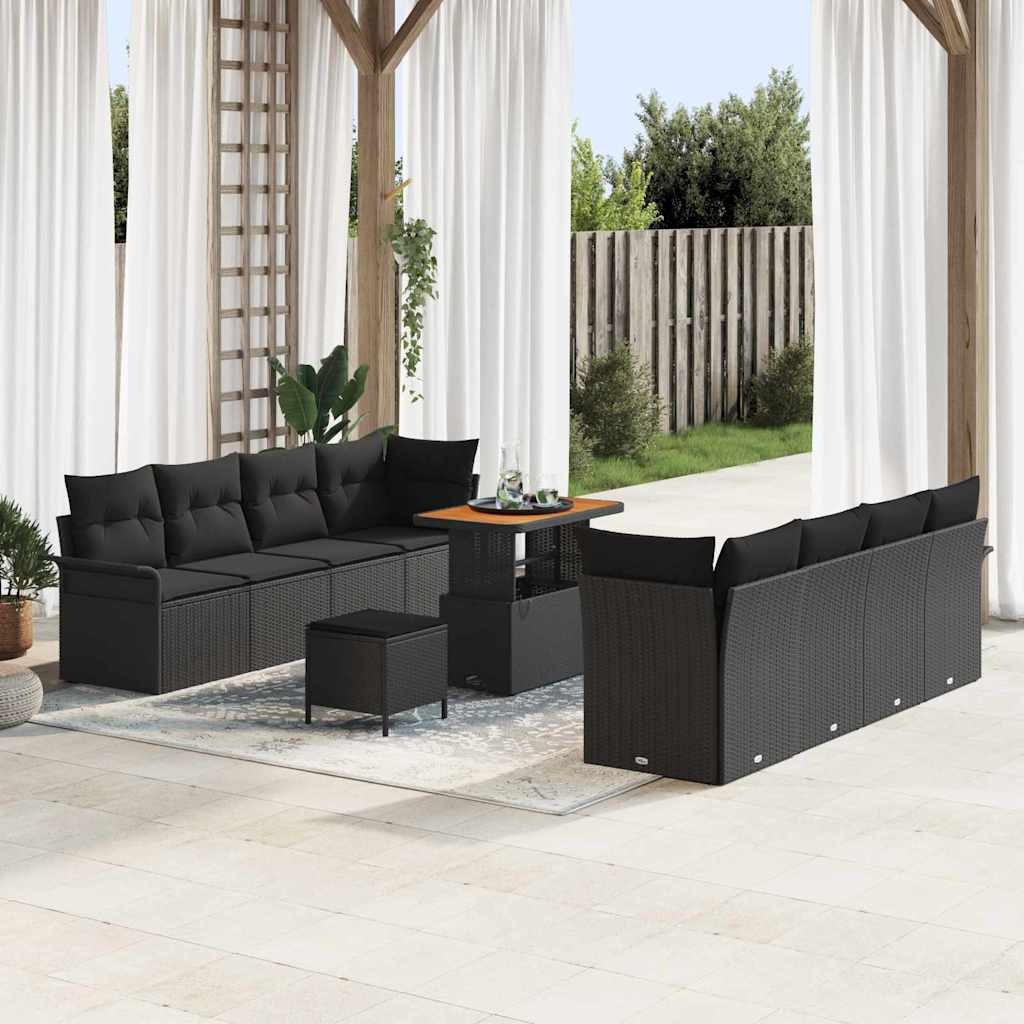 Havesofa Sæt med pude 11 pcs Sort polyrattan