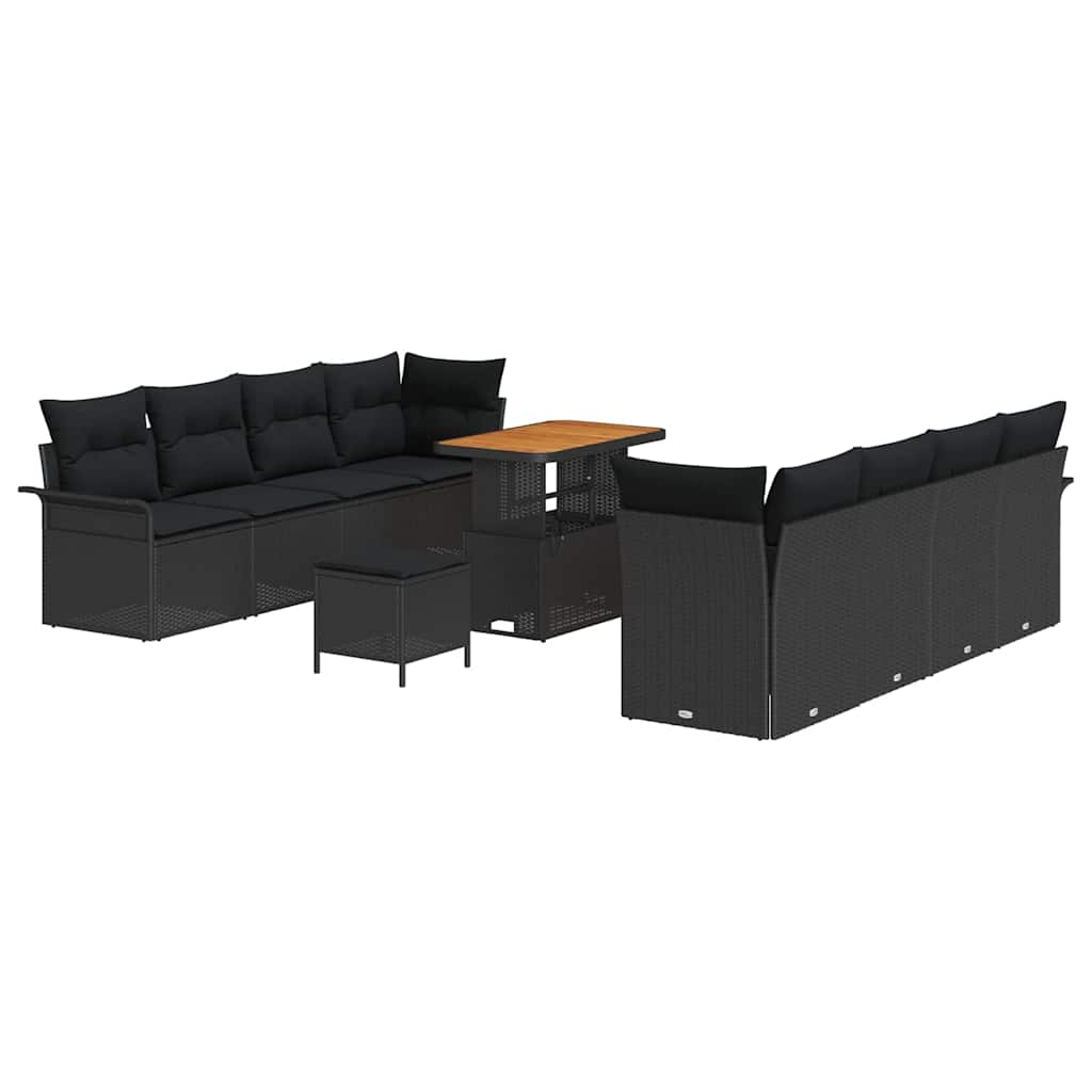 Havesofa Sæt med pude 11 pcs Sort polyrattan