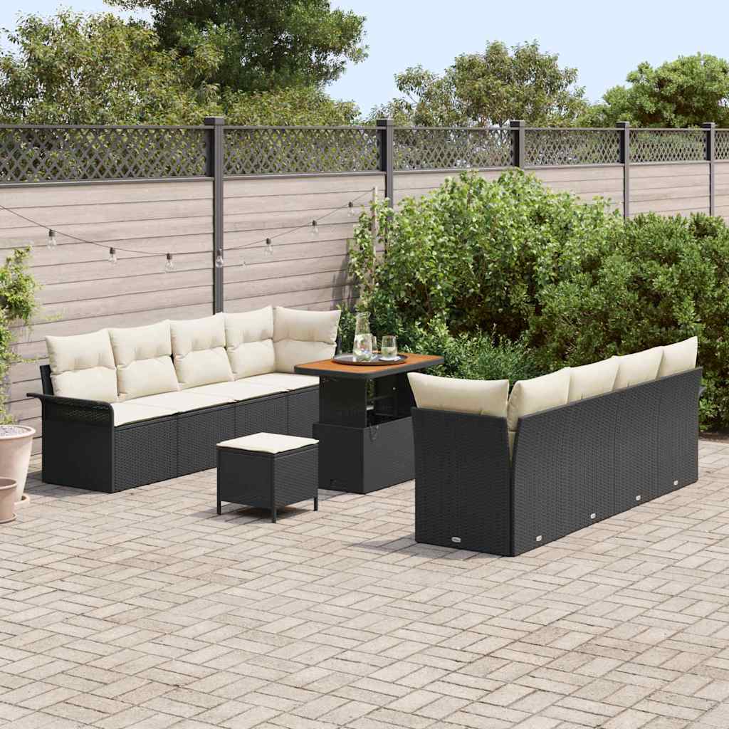 Havesofa Sæt med pude 11 pcs Sort polyrattan