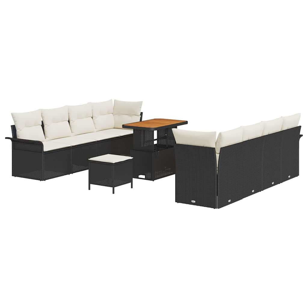 Havesofa Sæt med pude 11 pcs Sort polyrattan