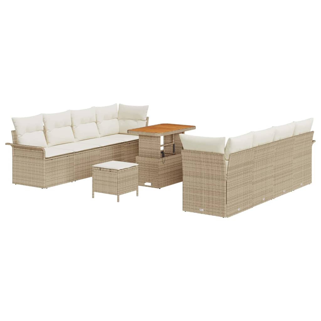 Havesofa Sæt med pude 11 pcs Beige polyrattan