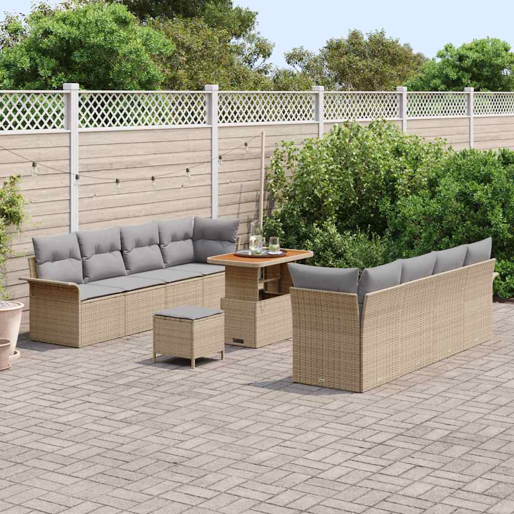 Havesofa Sæt med pude 11 pcs Beige polyrattan