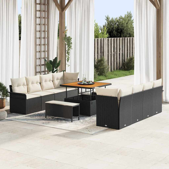 Havesofa Sæt med pude 11 pcs Sort polyrattan